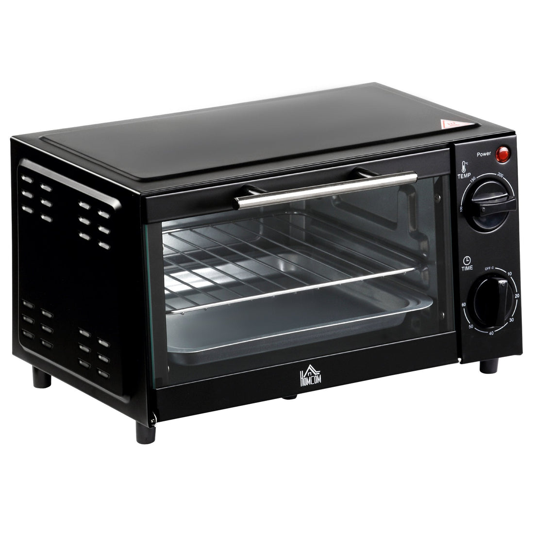 Mini Oven, 9L Countertop Electric Grill, Toaster Oven with Adjustable Temperature, Timer, Dishwasher Safe Baking Tray and Wire Rack, 750W, Black