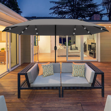 4.4m Double-Sided Sun Umbrella Patio Parasol LED Solar Lights Dark Grey