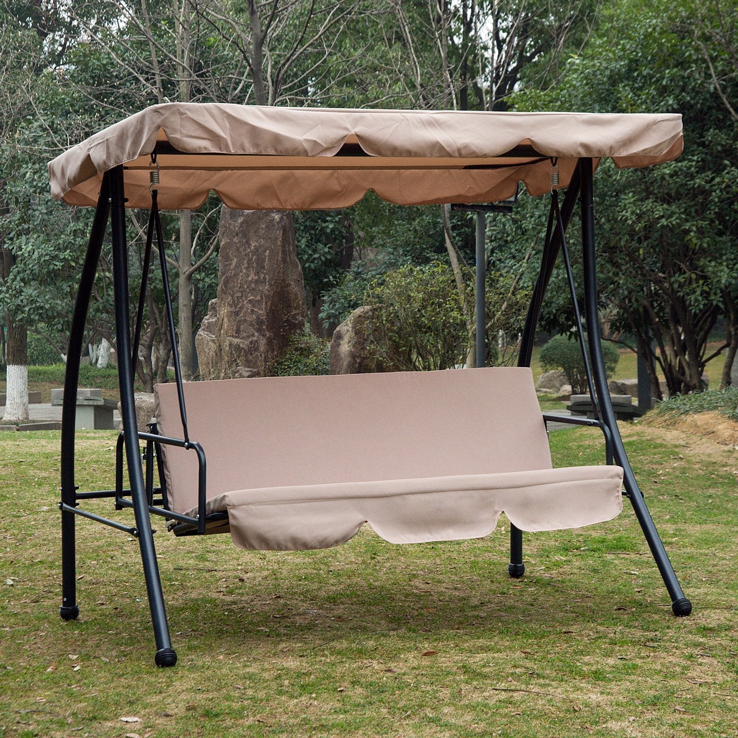 3-Seater Swing Chair, Steel, Polyester-Beige
