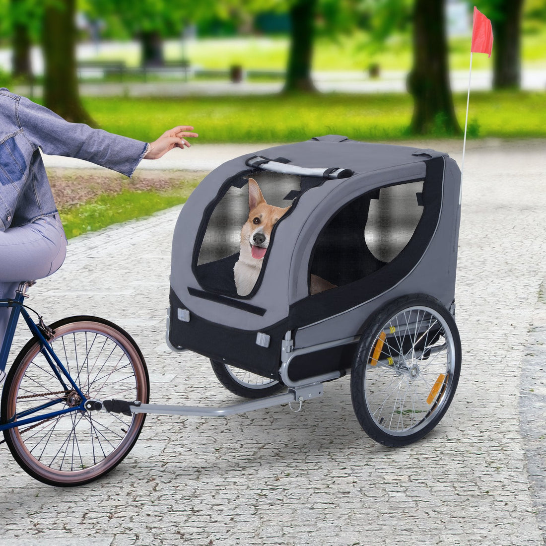 Steel Dog Bike Trailer Pet Cart Carrier for Bicycle Kit Water Resistant with Hitch Coupler Travel Grey and Black