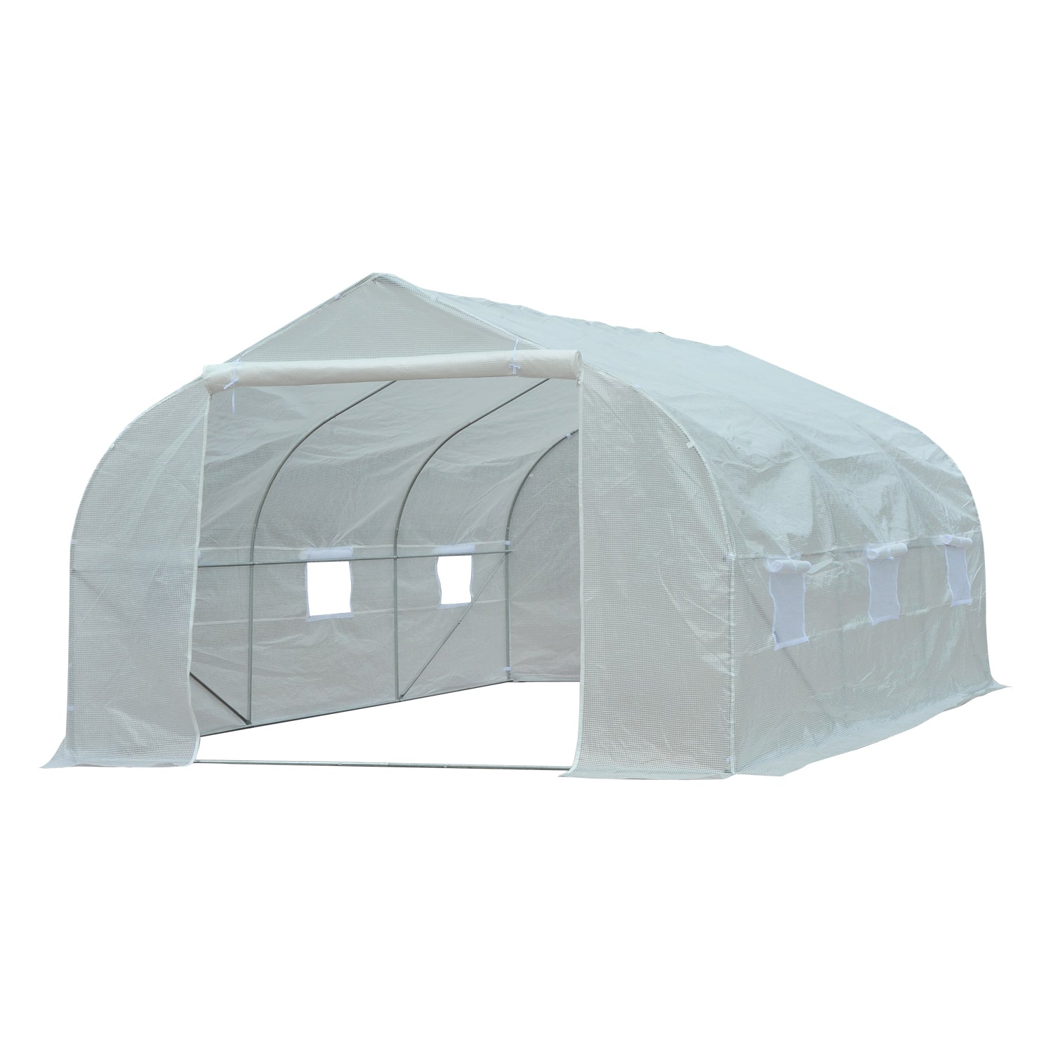 Walk-In Polytunnel Greenhouse Warm House Garden Tunnel Shelter Plant Shed with Door and Windows, Galvanised Steel Frame, 4.5 x 3 x 2m, White