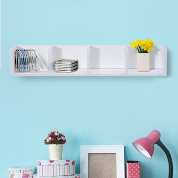 Wall Mount 84 CD / 56 DVD/Blu-ray/ Media Storage Rack 4 Cubes Wooden Shelf Organizer Unit Bookcase Display (White)