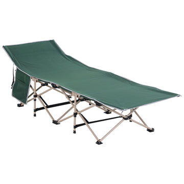 Single Person Camping Bed Folding Cot Outdoor Patio Portable Military Sleeping Bed Travel Guest Leisure Fishing with Side Pocket and Carry Bag - Green