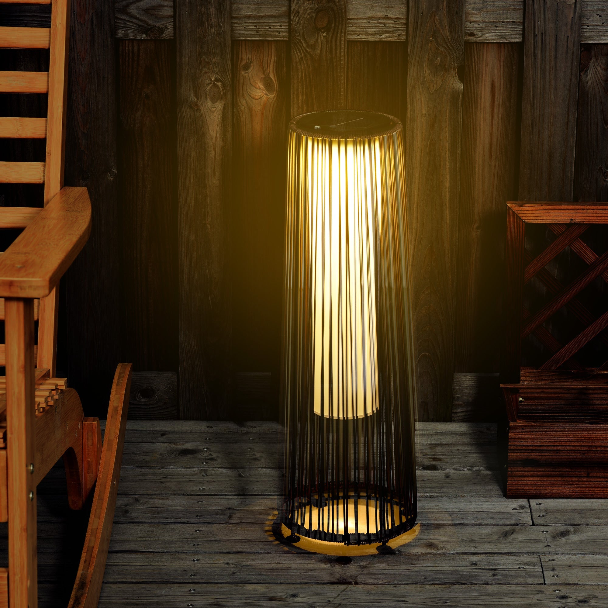 Patio Garden PE Rattan Solar Lights Woven Resin Wicker Lantern Auto On/Off Solar Powered Lights for Porch, Yard, Lawn, Courtyard, Indoor & Outdoor Brown