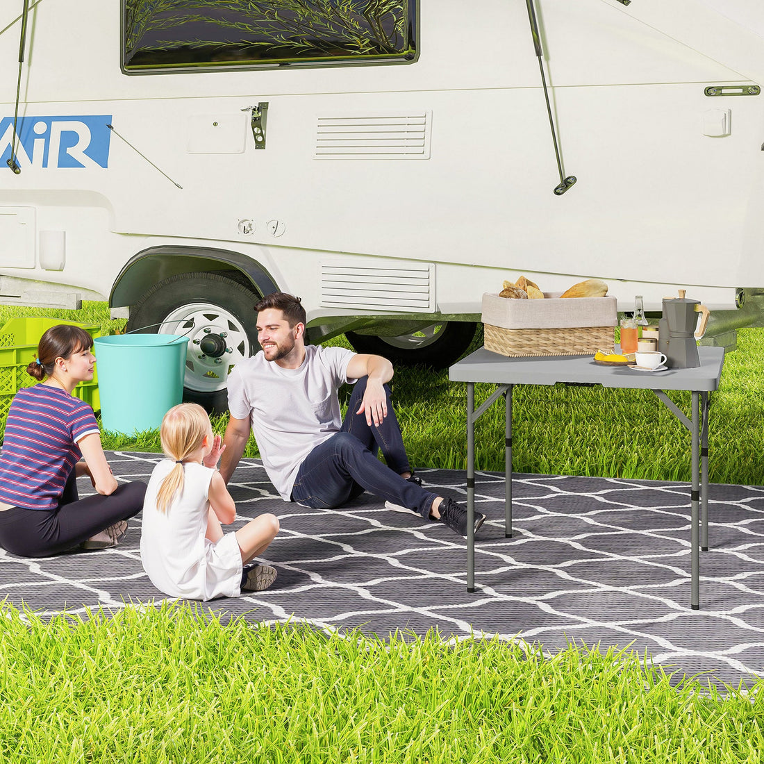 3ft Folding Camping Table, Heavy Duty Picnic Table with 2 Adjustable Height for Indoor Outdoor Garden, Party, BBQ, Dark Grey