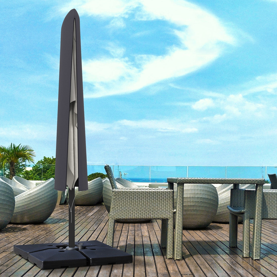 Outdoor Cantilever Umbrella Cover Parasol with Rod, Zipper, Dark Grey