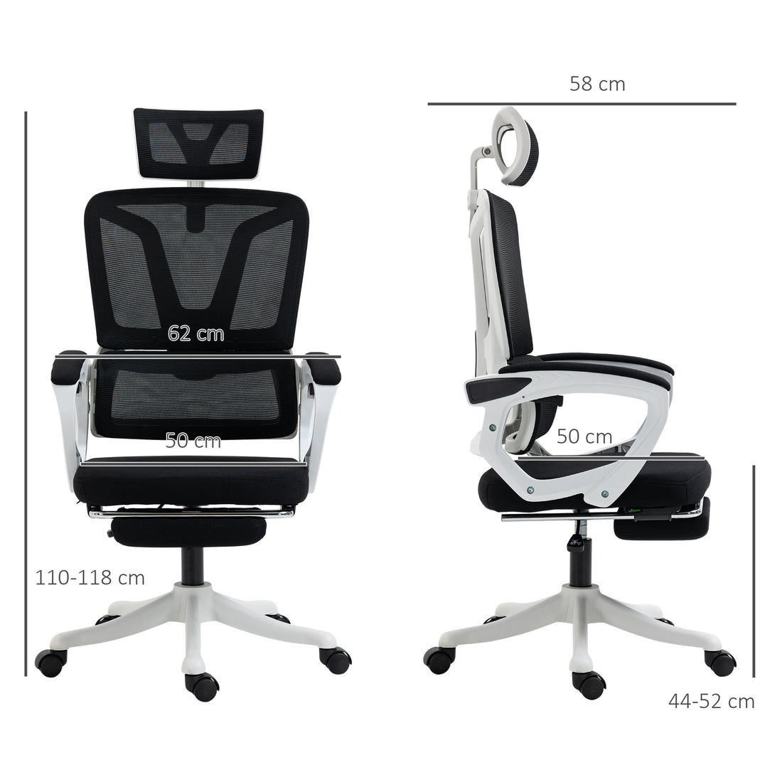 Ergonomic Office Chair, High Back Desk Chair, Reclining Mesh Computer Chair with Adjustable Headrest, Lumbar Support, Foot Rest, Swivel Wheels, Adjustable Height, Black