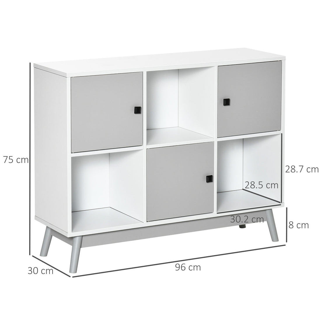 Storage Cabinet, Bookcase, Display Shelf with 6 Storage Cubes & Doors for Dining Room, Living Room, Grey