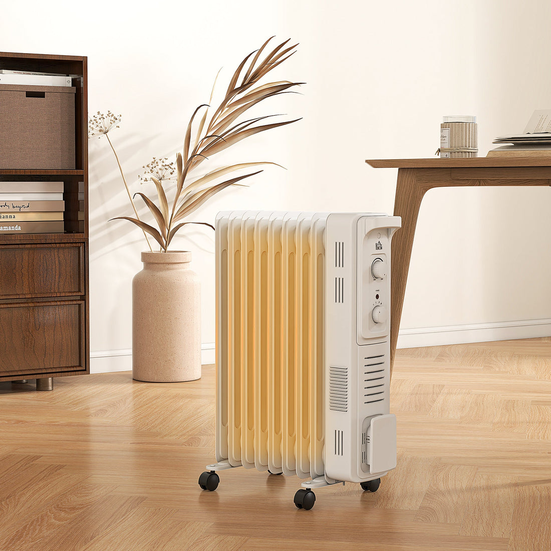 2000W Quiet Oil Filled Radiator, 9 Fin Energy Efficient Portable Electric Heater with 3 Heat Settings, Adjustable Thermostat, Safety Tip Over, Overheat Protection, for Home, White