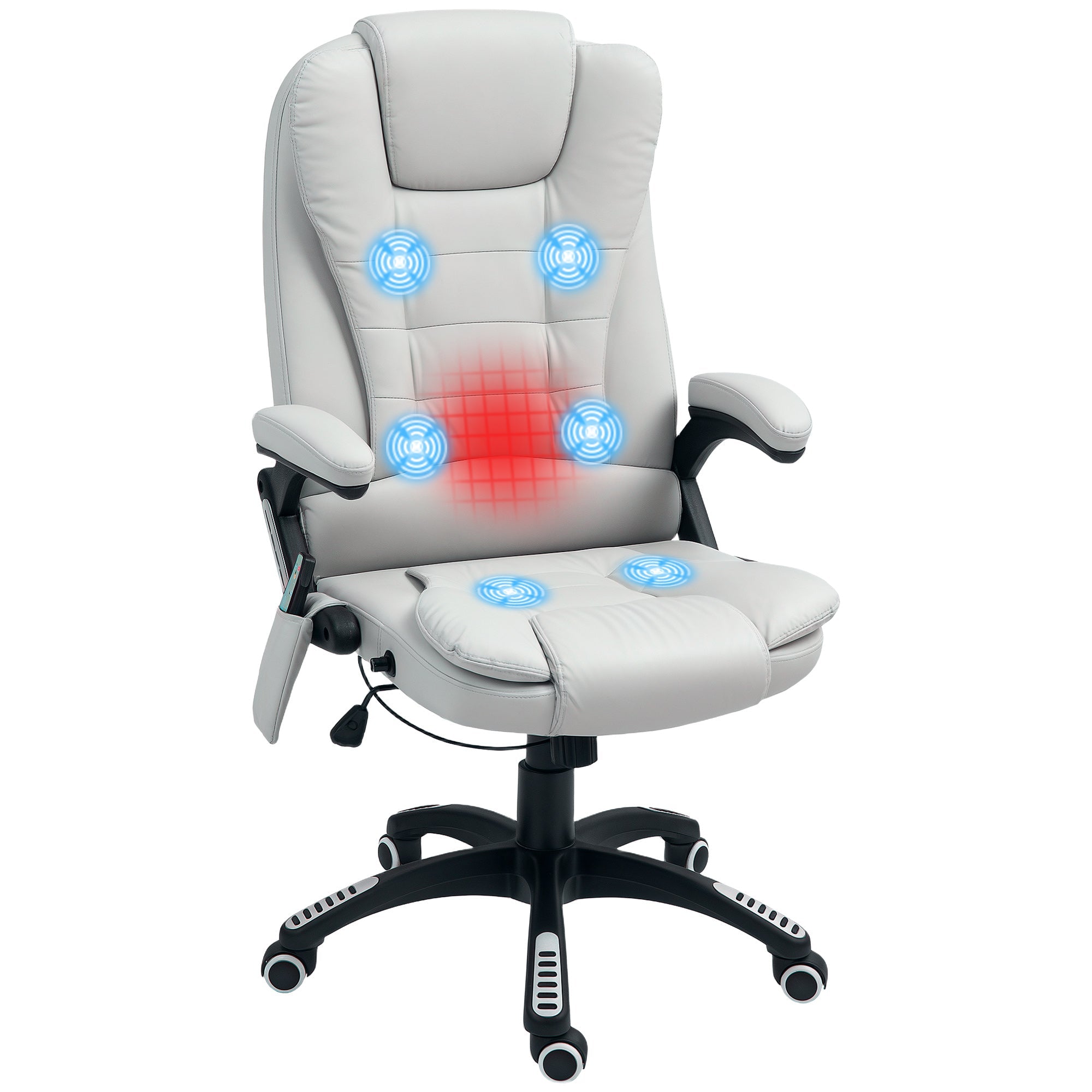 Executive Office Chair with Massage and Heat, High Back PU Leather Massage Office Chair with Adjustable Height, Light Grey