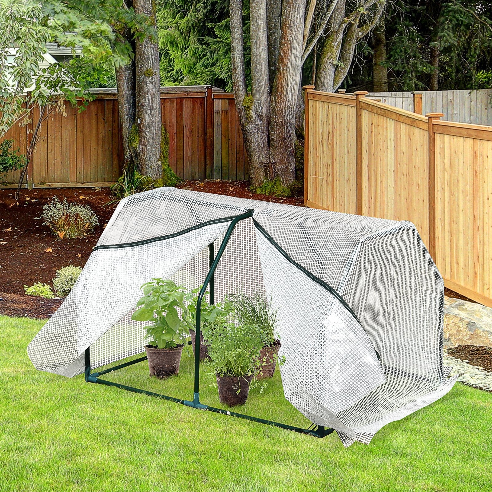 Mini Greenhouse Grow House PVC Cover Steel Frame White 99L x 71W x 60H cm