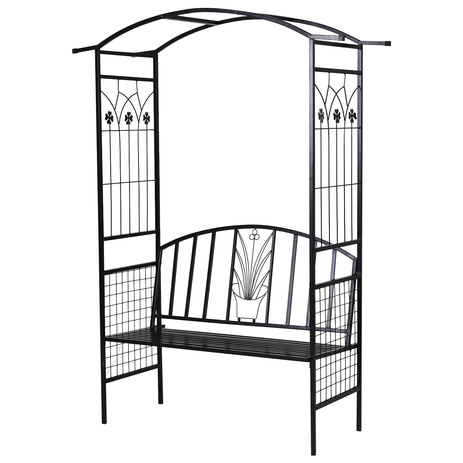 Steel Frame Outdoor Garden Arch w/ 2-Seater Bench Flower Climber Black
