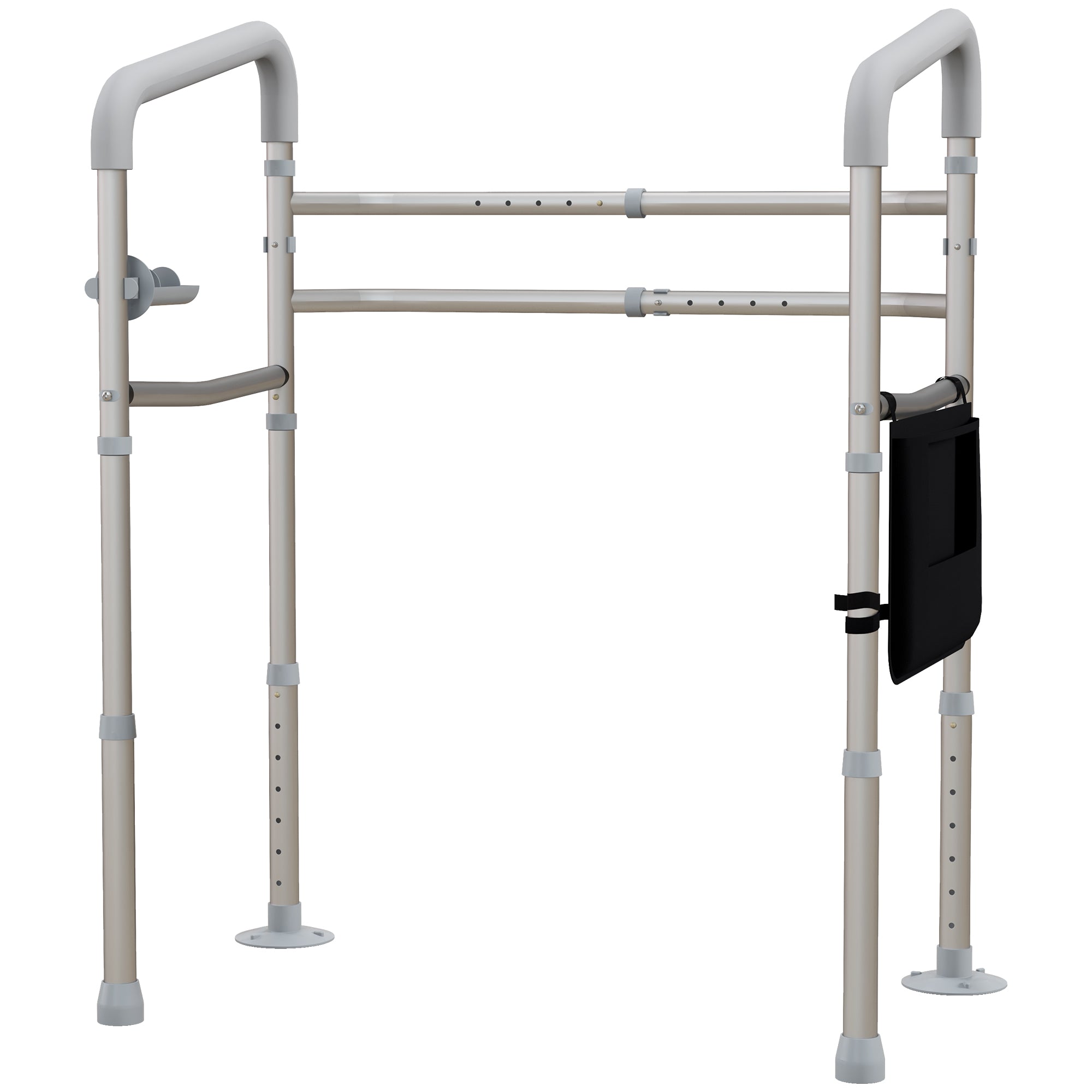 Free Standing Toilet Frame, Height and Width Adjustable Toilet Safety Frame with Arms, 2 Additional Suction Cups, Storage for Elderly, Disabled, Handrail Grab Bar, 136kg Weight Capacity