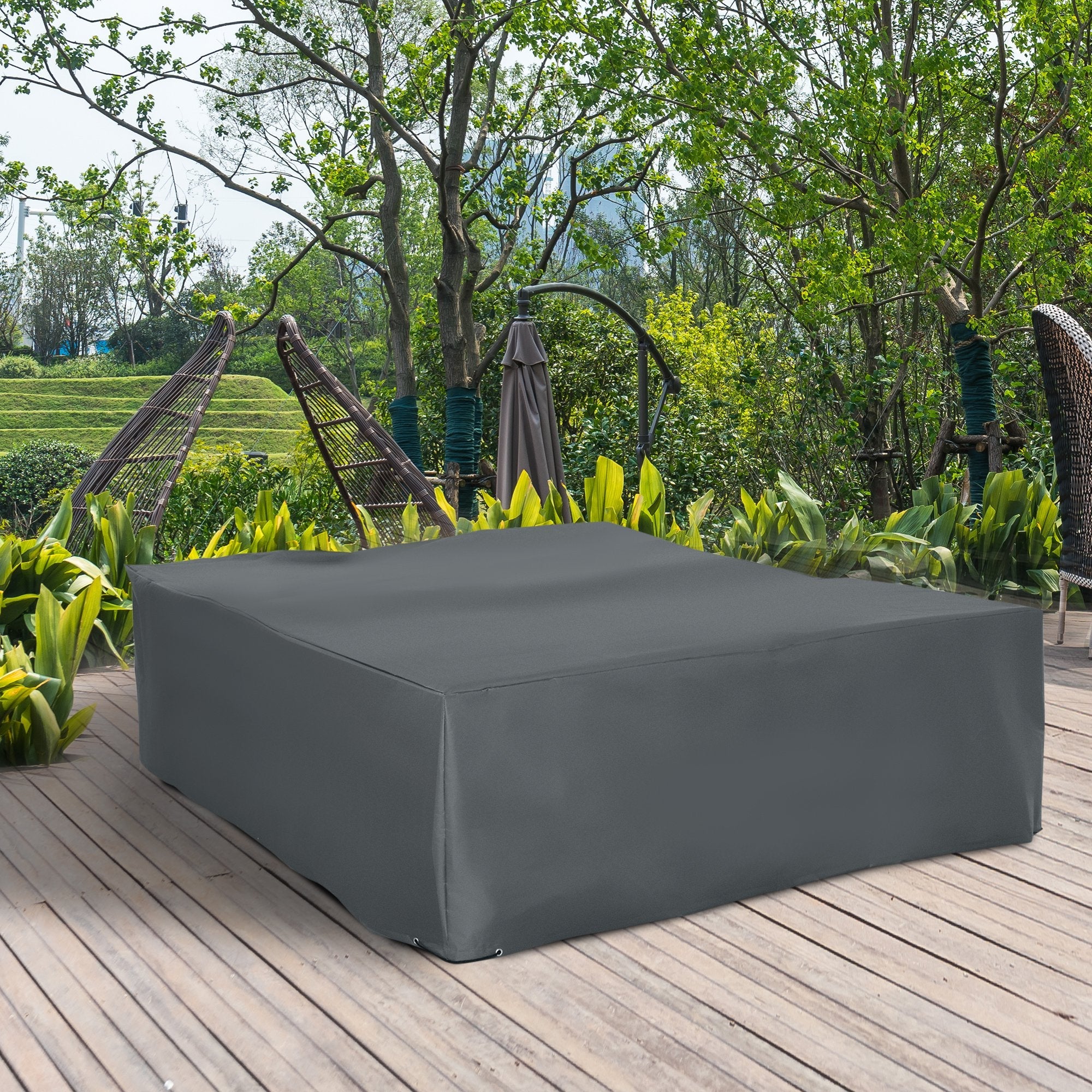 600D Oxford Outdoor Garden Furniture Sofa Set Cover, Waterproof Anti-UV Rattan Sun Lounger Protection Protector Cover, 275L x 205W x 90Hcm, Grey