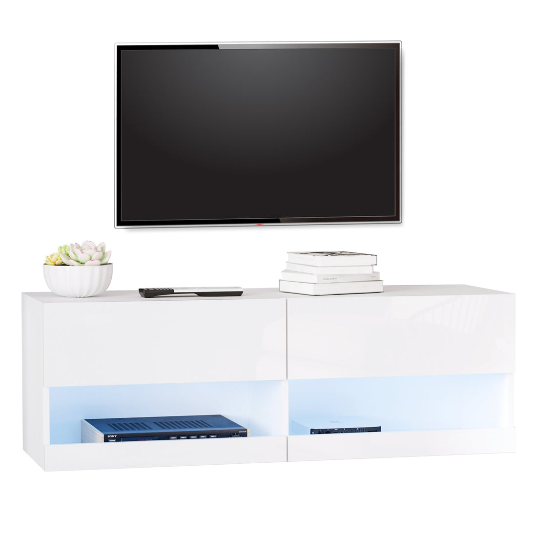High Gloss TV Stand Cabinet with LED Lights, Wall Mount Media Unit for TVs up to 42 Inch for Living Room Bedroom