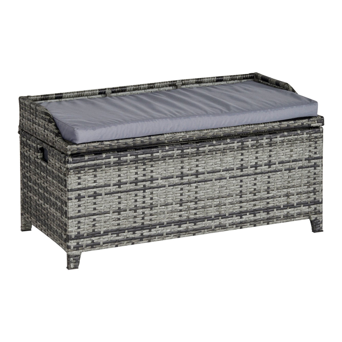 130 L Rattan Garden Storage Box, with Seat - Mixed Grey