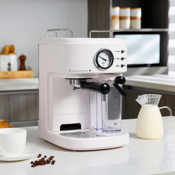 5Pc Coffee Machine, Espresso & Cappuccino & Latte Maker with Milk Frothing Steamer, 1.5L Removable Water Tank, 2 Cups, 1250W