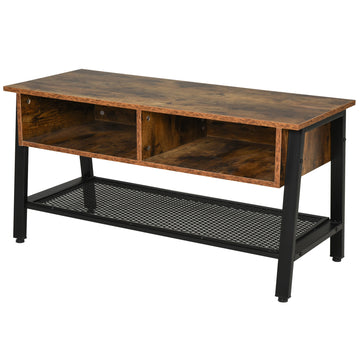 TV Stand Cabinet, Industrial TV Unit for TVs up to 45", 100cm TV Cabinet with 2 Open Compartments and Mesh Bottom Shelf for Living Room, Rustic Brown