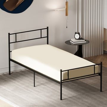 Single Metal Bed Frame Solid Bedstead Base with Headboard and Footboard, Metal Slat Support and Underbed Storage Space, Bedroom Furniture, Black
