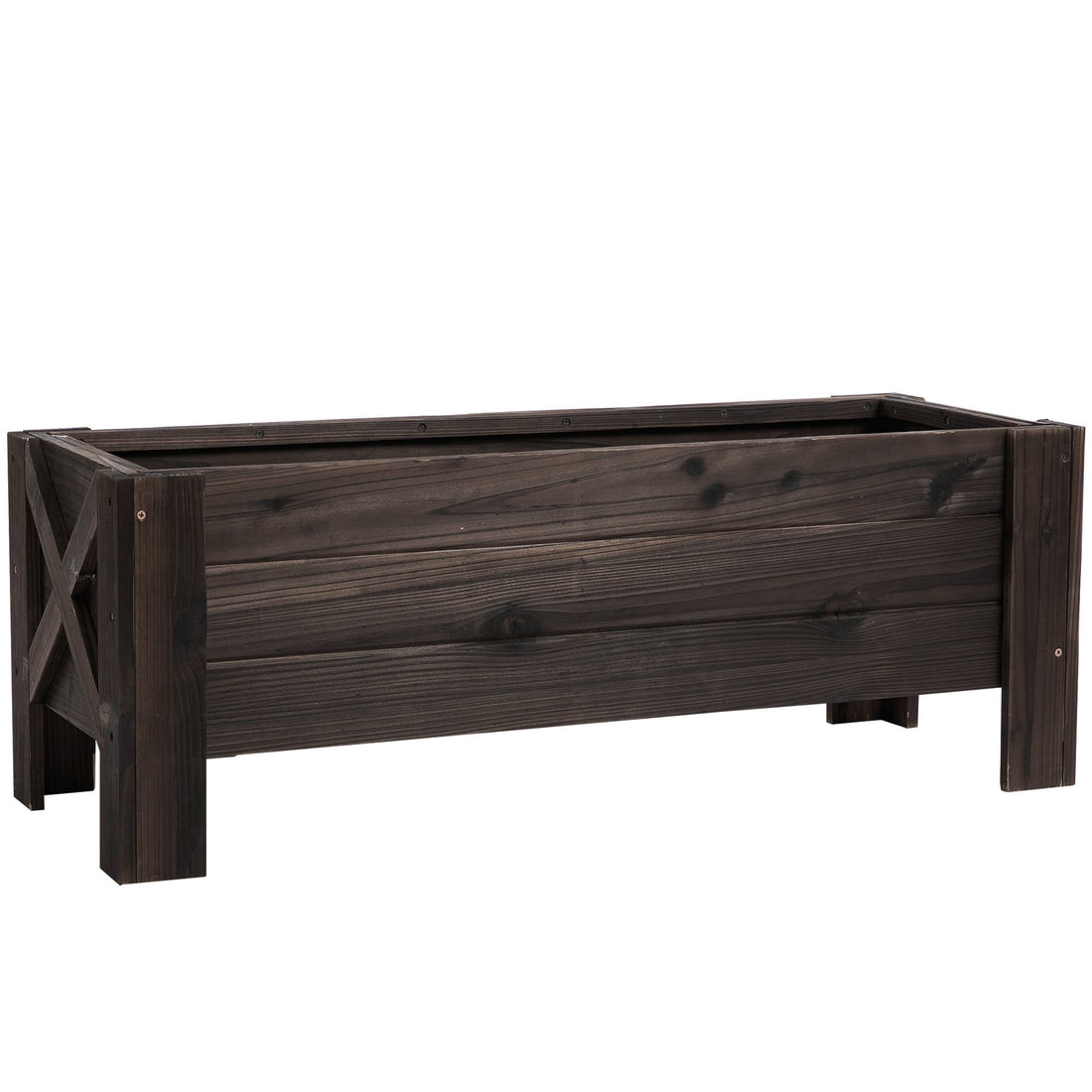 58L Garden Raised Bed Planter Grow Containers for Outdoor Patio Plant Flower Vegetable Pot Fir Wood, 100 x 36.5 x 36 cm, Carbonized Colour