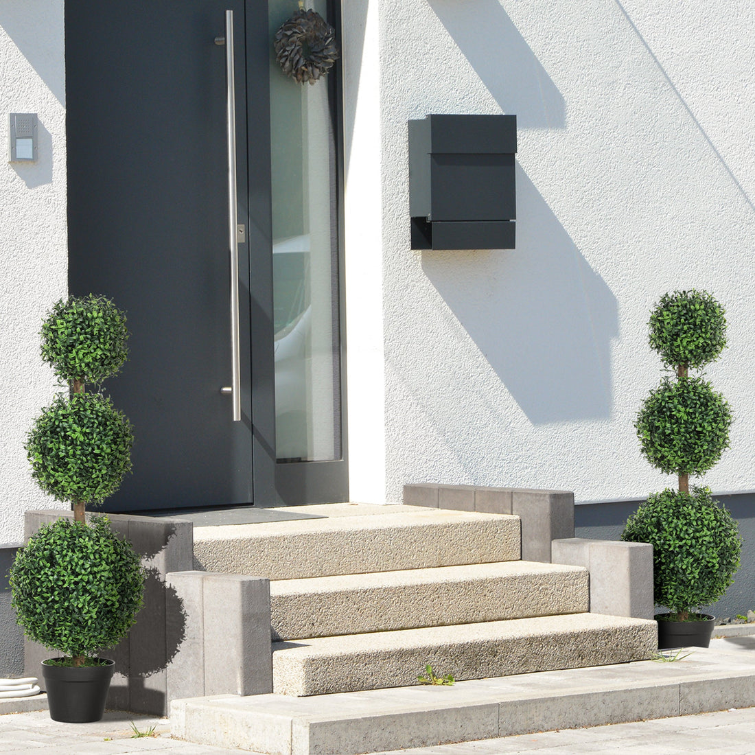 Set of 2 Decorative Artificial Trees, Topiary Ball-shaped Boxwood Trees in Pot, Fake Plants for Home Indoor outdoor Decor, 100cm, Green