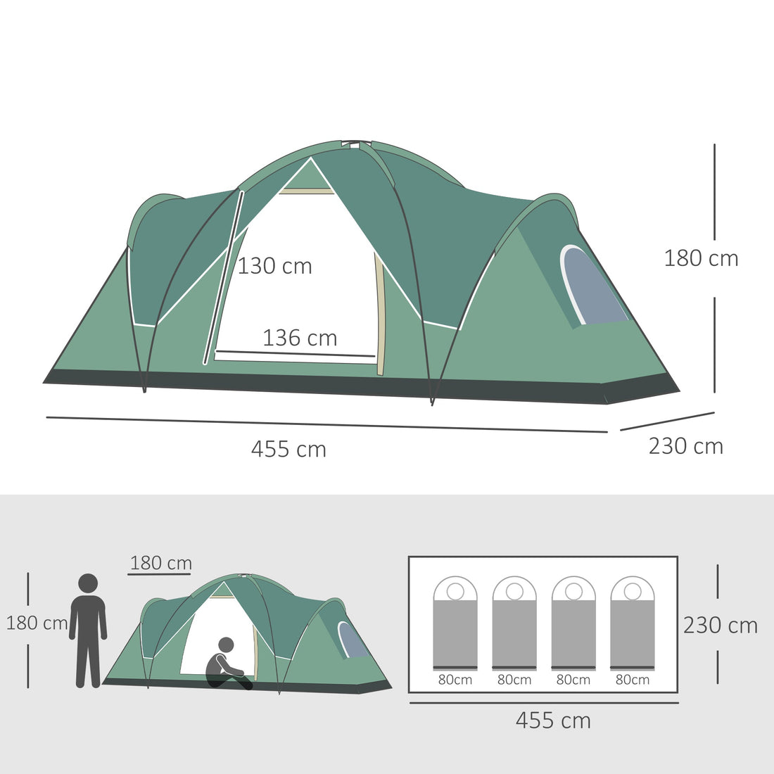 5-6 Man Dome Camping Tent - Dark Green