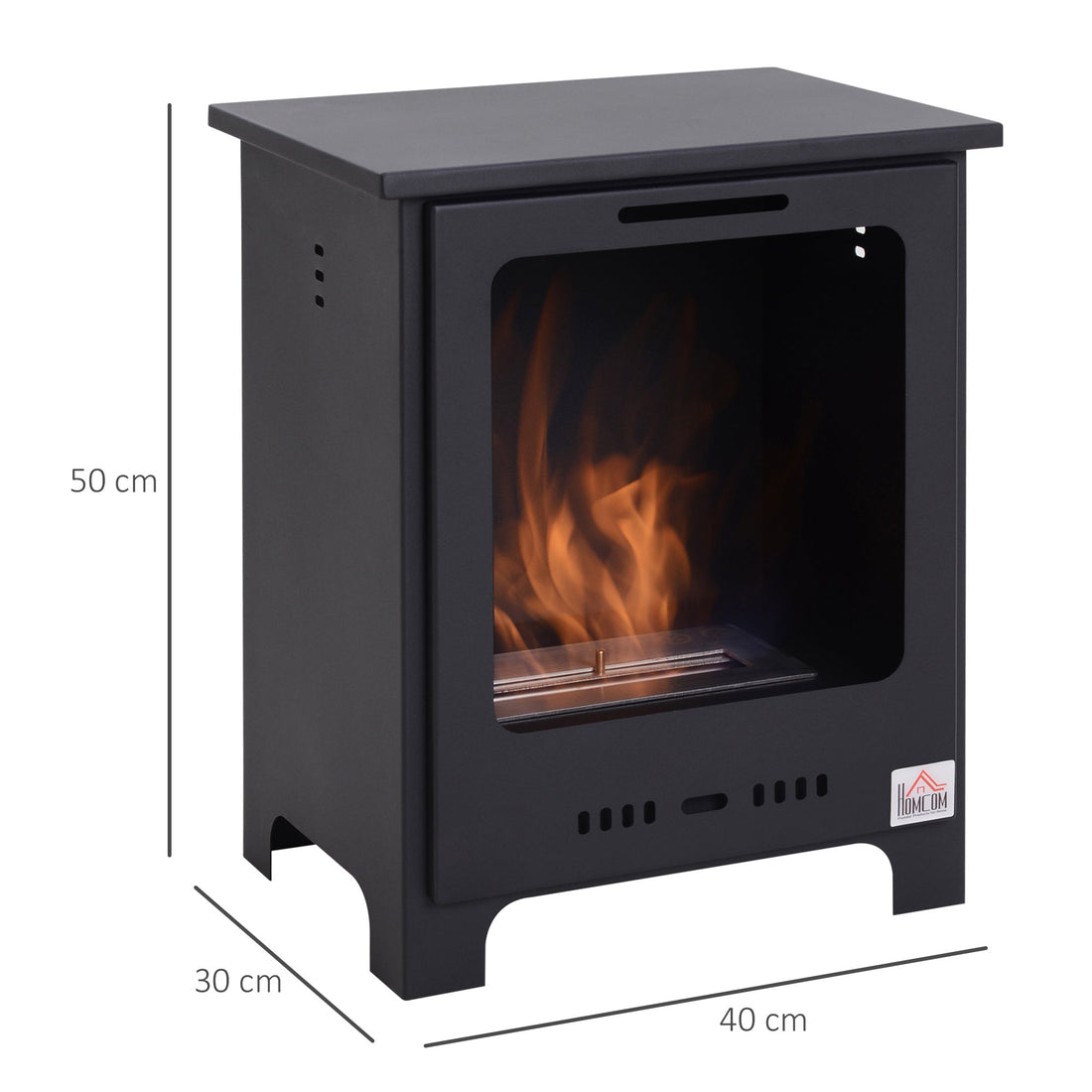 Freestanding Ethanol Fireplace, Bioethanol Fire with 0.9L Tank, 3 Hours Burning Time for Indoor, Black