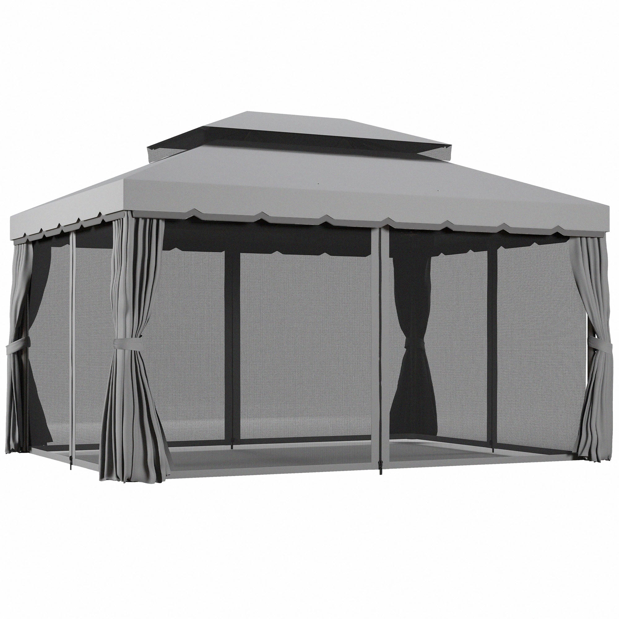 3 x 4m Aluminium Garden Gazebo, Marquee Canopy Shelter Pavilion Party Tent with Nets and Curtains for Garden and Deck, Light Grey