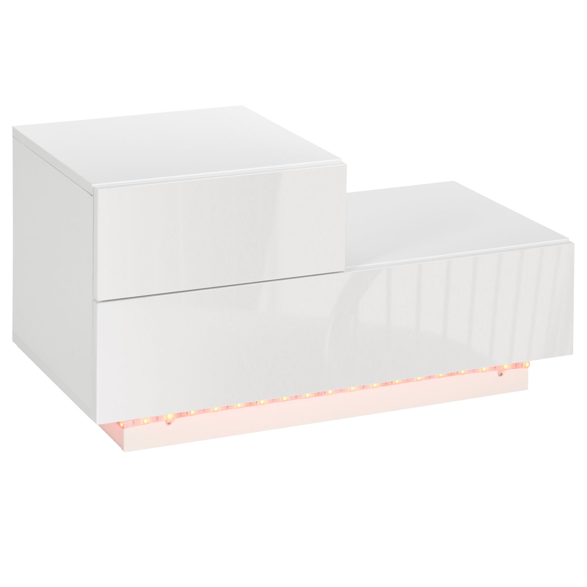 High Gloss Front Bedside Table with Drawers Nightstand with RGB LED Light and Remote for Bedroom Living Room White