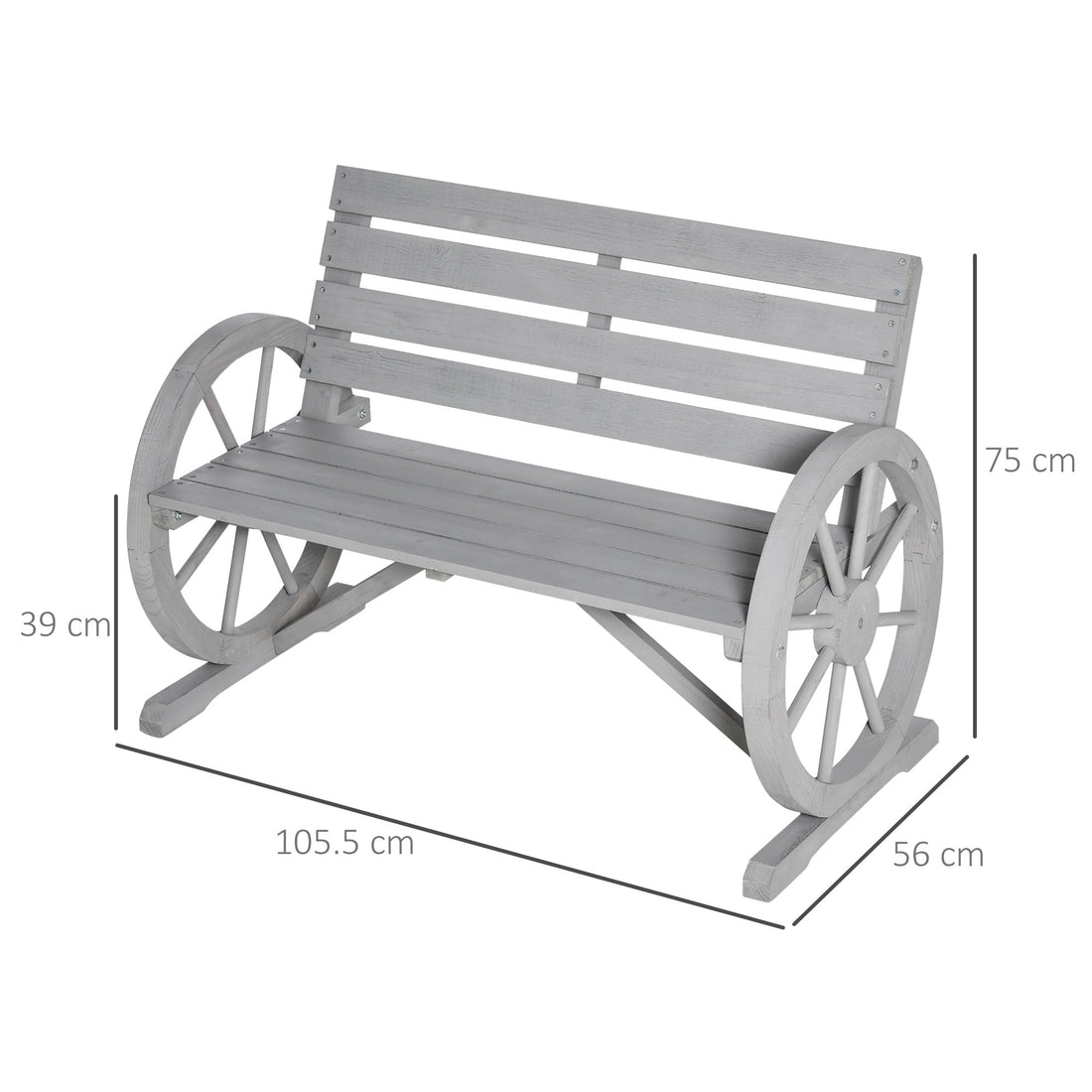 Wooden Cart Wagon Wheel 2 Seater Garden Bench Outdoor Garden Armrest Chair Rustic High Back Loveseat Grey