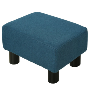 Linen Fabric Footstool Ottoman Cube with 4 Plastic Legs, Blue