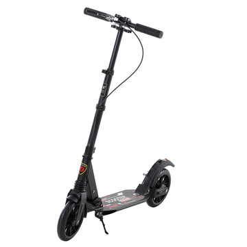 Adult Teens Kick Scooter Foldable Height Adjustable Aluminium Ride On Toy for 14+ w/ Rear Wheel & Hand Brake, 200mm Big Wheels, Shock Mitigation System - Black