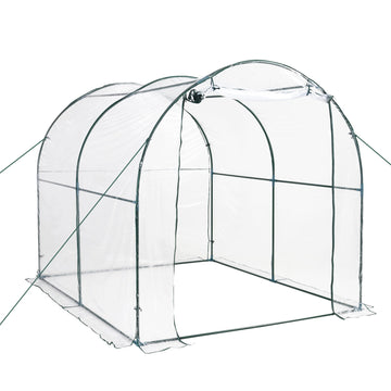 Walk-in Polytunnel Greenhouse with Roll-up Door Transparent Tunnel Greenhouse with Steel Frame and PVC Cover, 2.5 x 2m
