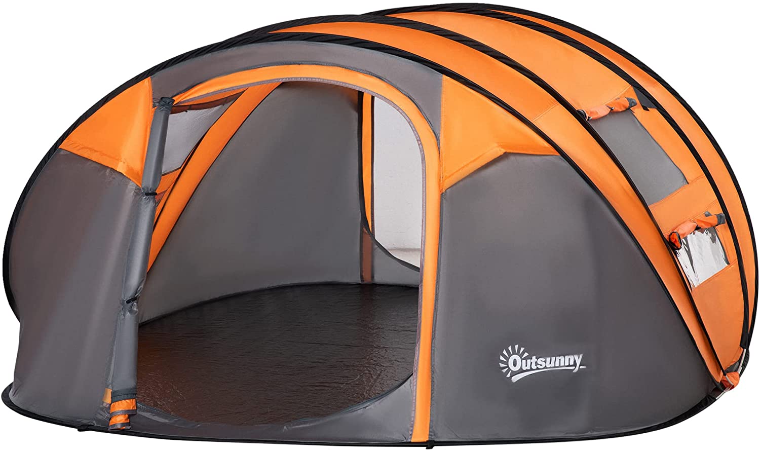 4-5 Person Pop-up Camping Tent Family Tent w/ 2 Mesh Windows & PVC Windows Portable Carry Bag for Outdoor Trip, Orange