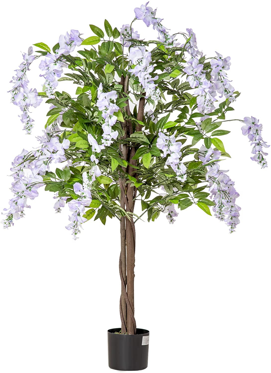 Artificial Realistic Wisteria Flower Tree Faux Decorative Plant in Nursery Pot for Indoor Outdoor Décor, 110cm
