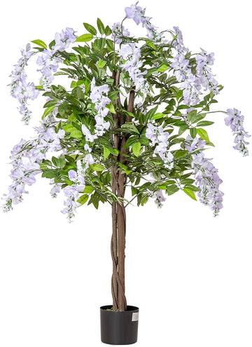 Artificial Realistic Wisteria Flower Tree Faux Decorative Plant in Nursery Pot for Indoor Outdoor Décor, 110cm