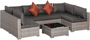 Four-Piece Half-Square Rattan Sofa Set - Mixed Grey