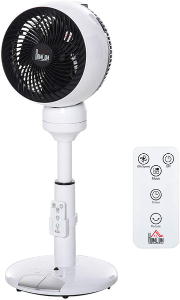9'' Air Circulator Fan 3 Speed 3 Mode, 70° Oscillation 90° Vertical Tilt, Height Adjustable, Remote Controller, for Living Room, Bedroom, Office, Black and White