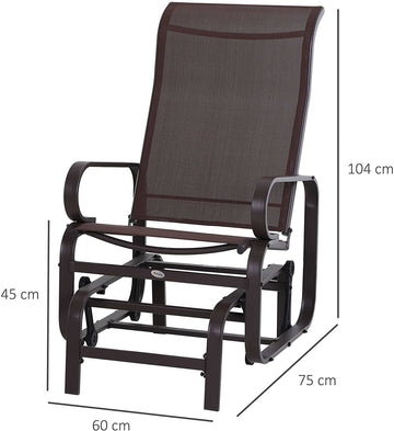 Outdoor Gliding Rocking Chair with Sturdy Metal Frame Garden Comfortable Swing Chair, Brown