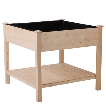 Elevated Fir Wood Plant Box, 91Lx91Wx81H cm-Natural Wood Colour