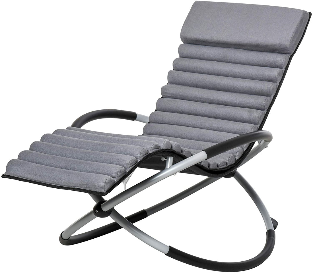 Metal Orbital Rocking Chair Folding Lounger Anti-drop with Padded Mat Removable Design 145x74x86cm Black Grey