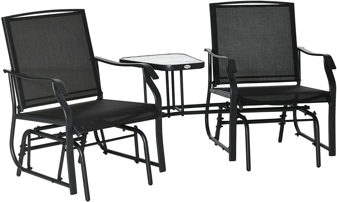 Gliding Jack and Jill Seat, with Glass-Top Table - Black
