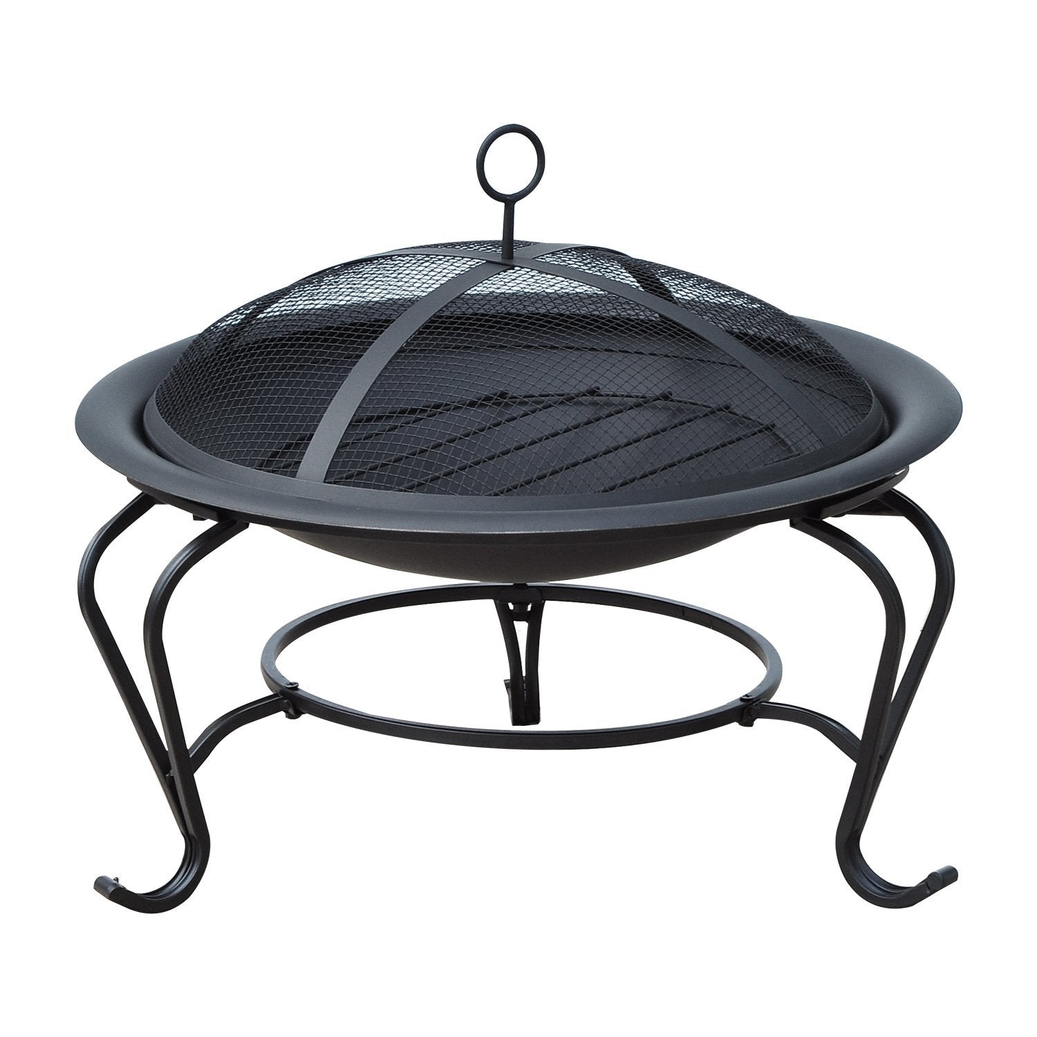 Metal Firepit Bowl Outdoor Round Fire Pit w/ Lid, Log Grate, Poker for Backyard, Camping, BBQ, Bonfire, Wood Burning Stove, 56 x 56 x 45cm, Black