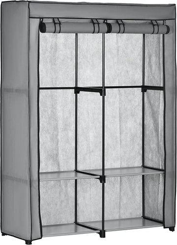 Steel Frame Fabric Wardrobe, with Rail and Shelves - Light Grey