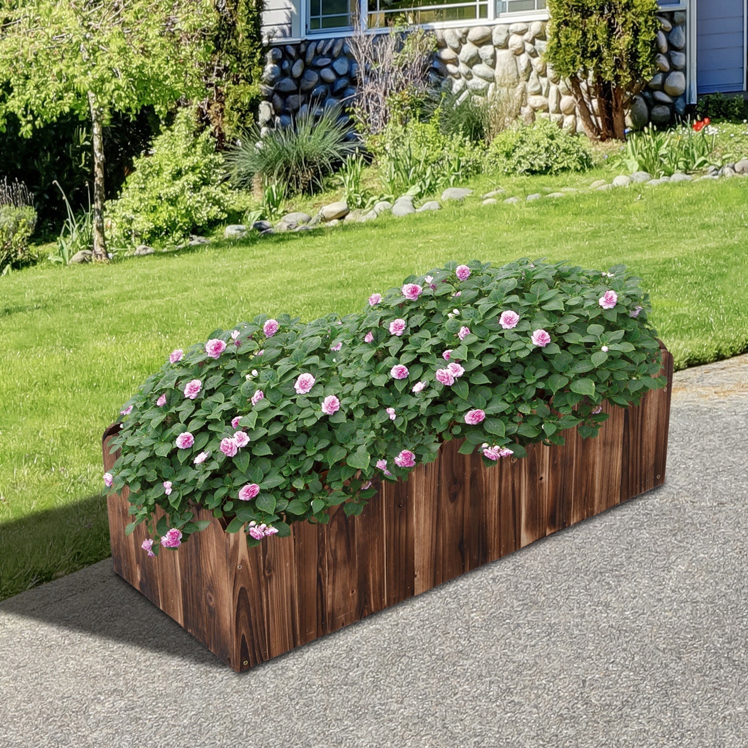 109L Raised Garden Bed, Wooden Rectangle Planter Box, Outdoor Herb Vegetable Flower Pot (100L x 40W x 30H cm)