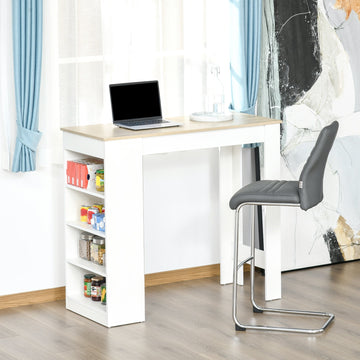 Bar Table, Dining Table with 4-Tier Storage Shelf for Breakfast Bar, Kitchen, Dining Room, Living Room, Natural