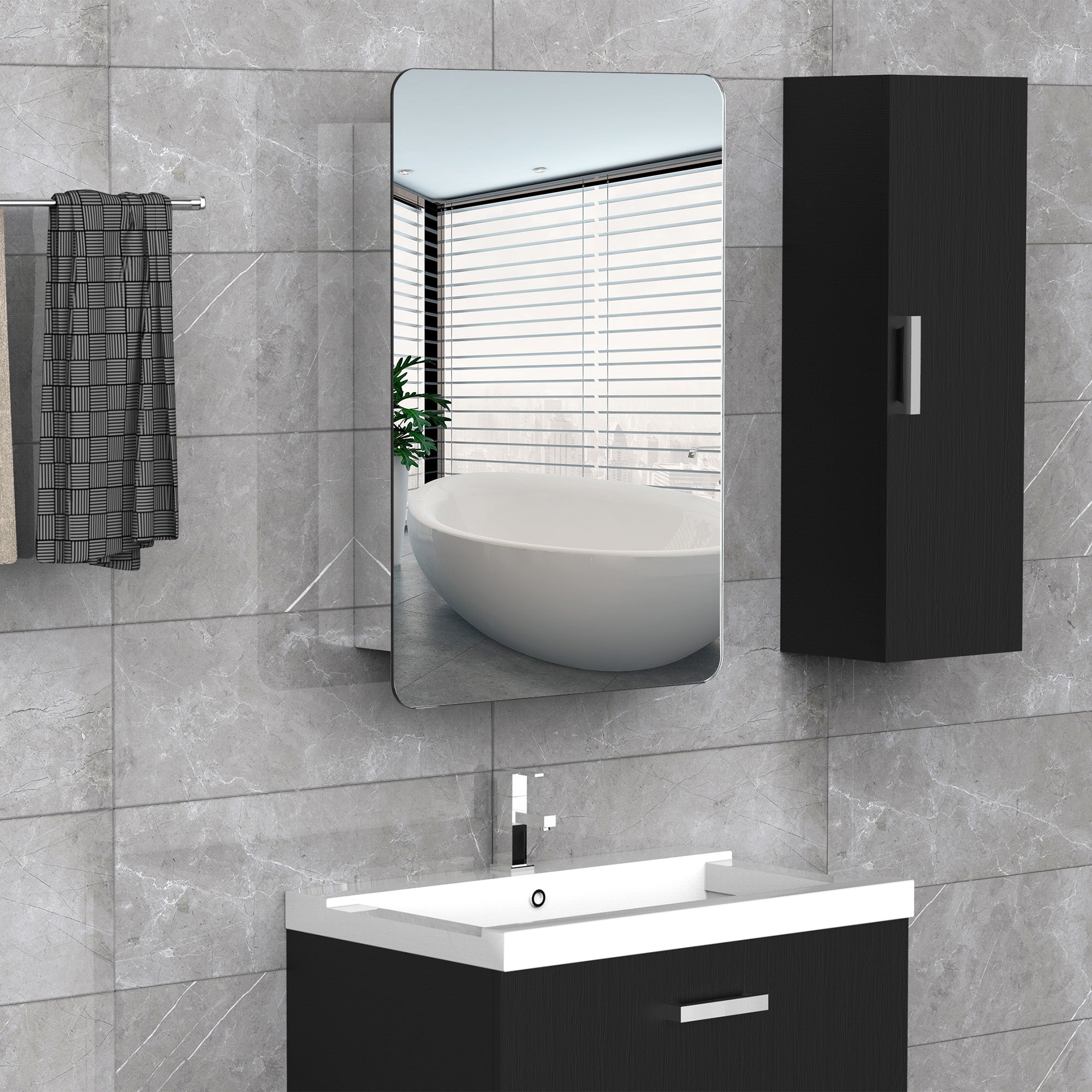 Bathroom Storage Cabinet w/Sliding Mirror Door, Wall Mounted Bathroom Cabinet with 3 Shelves, Stainless Steel Frame, 46W x 66H cm