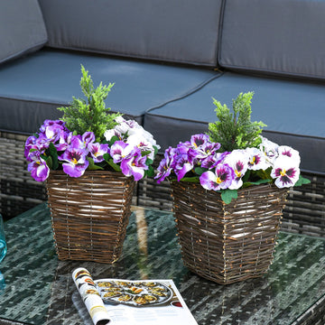 2 Pieces Artificial Phalaenopsis Decorative Plant with Straw Plaiting Pot, Fake Flower, 45cm, White Purple