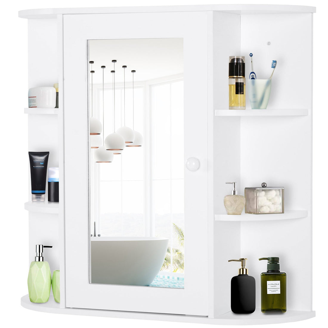 Wall Mounted Bathroom Cabinet with Mirror Single Door Storage Organizer 2-tier Inner Shelves White