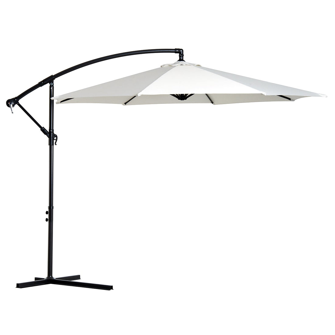 3m Banana Umbrella Parasol, Offset Cantilever Parasol Umbrella with Cross Base, Cream White